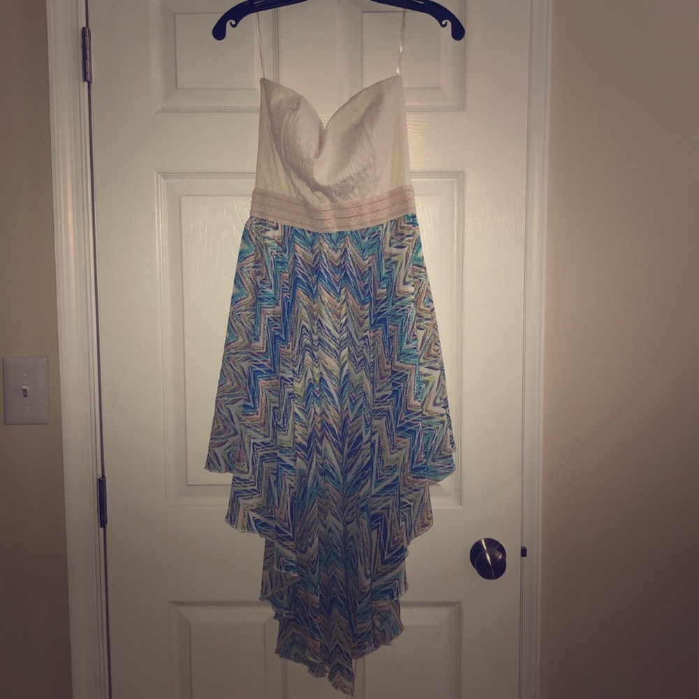 Multi-coloured strapless dress